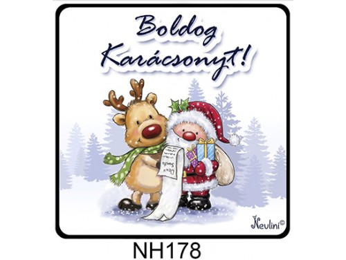 (NH178) Hűtőmágnes 7,5 cm x 7,5 cm - Szarvas és Mikulás – Karácsonyi Ajándékok
